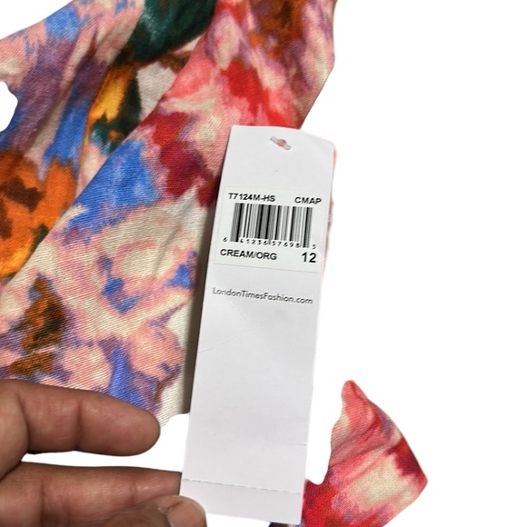 London Times NWT Floral Sleeveless Dress Square Neck A-line Linen Blend Size 12 - Picture 12 of 13